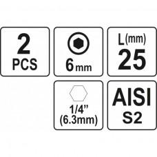 Biti de 25 mm 1/4" cu cap hexagonal H6 Yato..